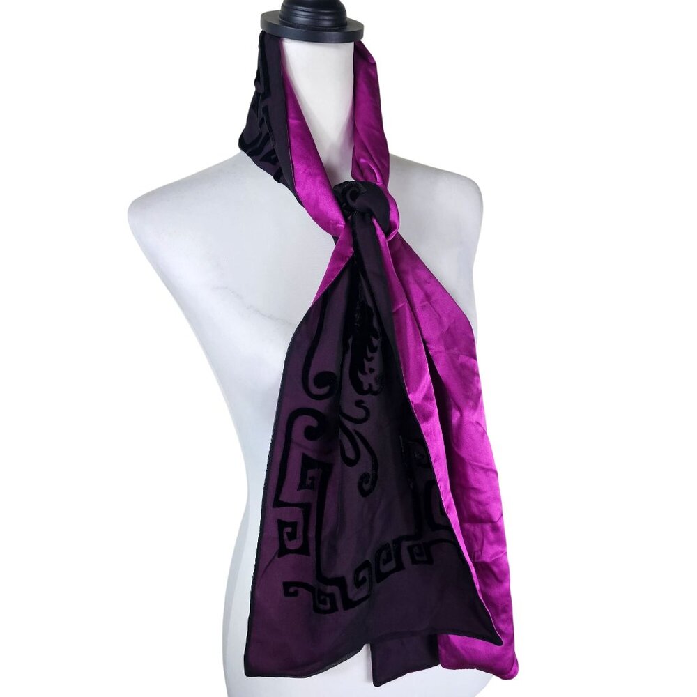Zazou Luxe Silk Velvet Burnout Scarf OS Purple &‎ Black Butterfly Phoenix Artsy